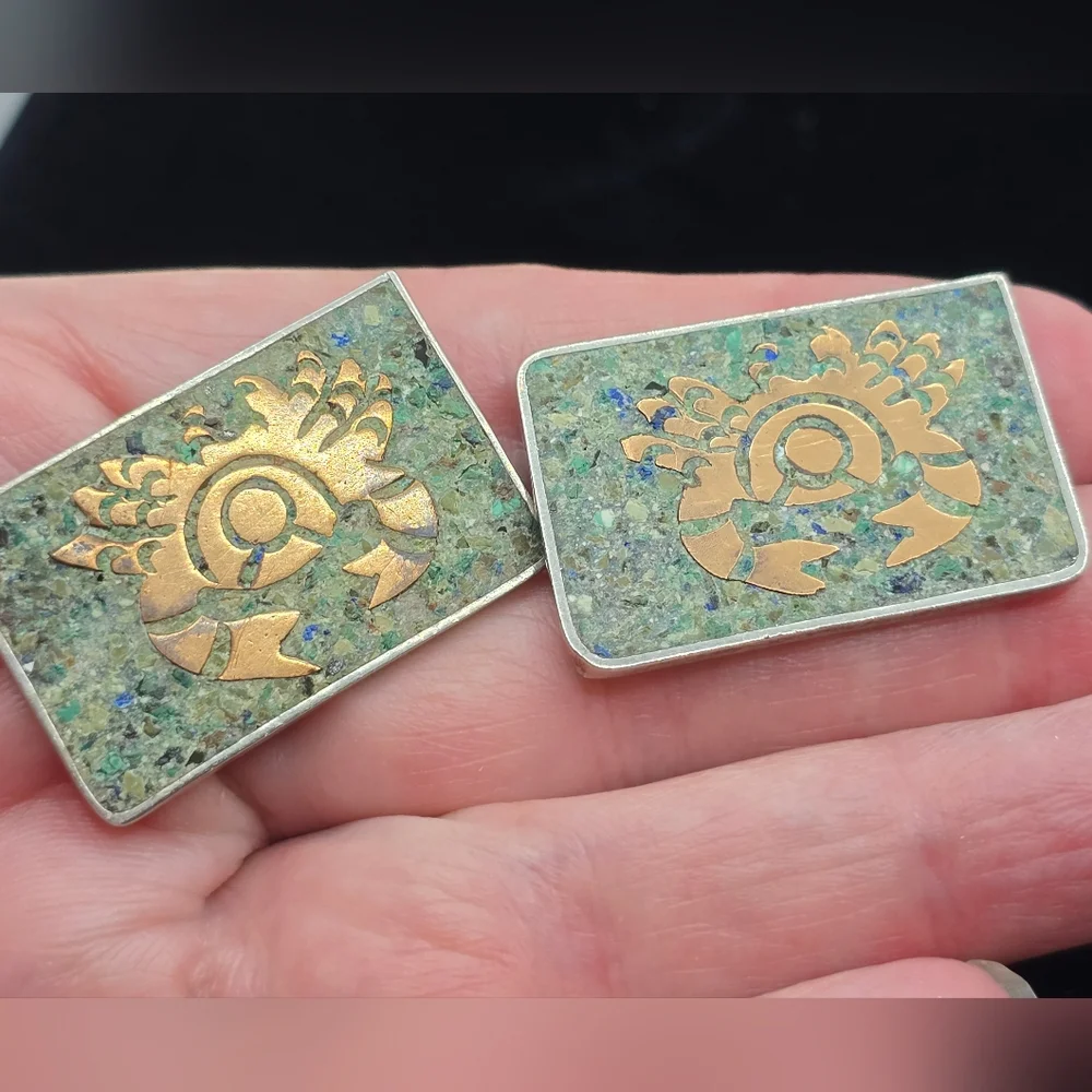 Handmade Mexican Cufflinks Crab Sterling Mixed Metals Stone Inlay July Horoscope